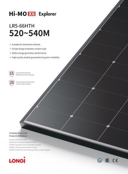 Солнечная панель 530 Вт Longi Solar LR5-66HTH-530M 566530 фото