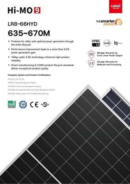Сонячна панель 650 Вт Longi Solar LR8-66HVD-650M 866650 фото